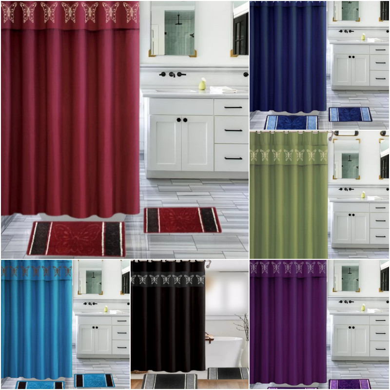 NEW 15PC SET BATHROOM RUG MAT SHOWER CURTAIN OR CERAMIC MIX COLOR DESIGN BFLY gallery