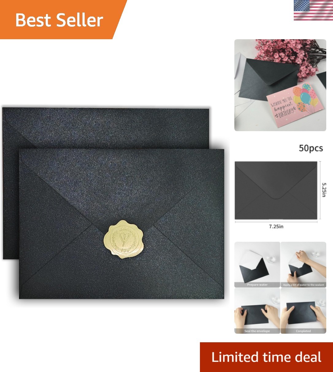 Pearl Black Envelopes - 50 PCS A7 Size, Luxurious for Special Occasions gallery