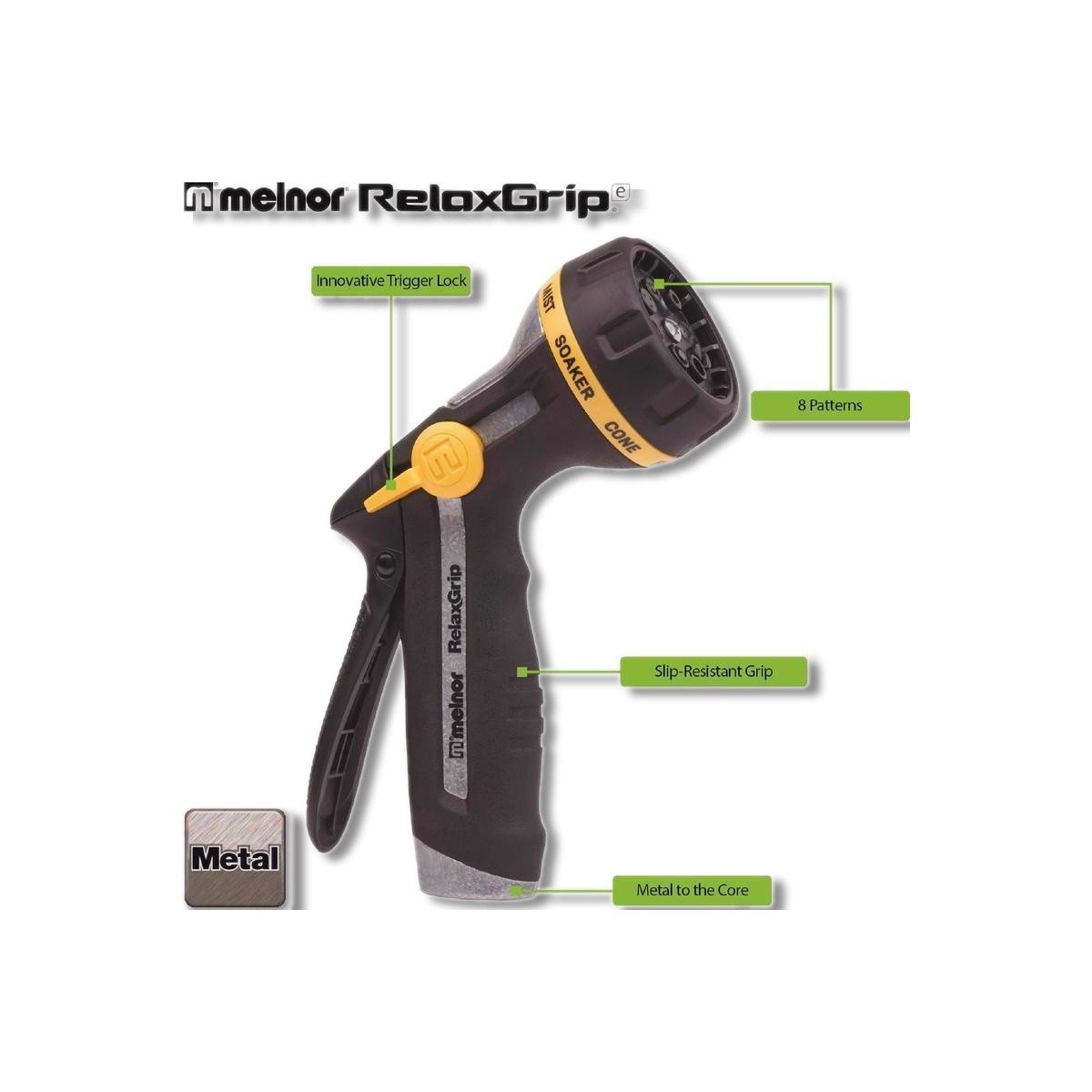 Melnor RelaxGrip 8 Pattern Adjustable Multi-Pattern Metal Hose Nozzle R201 gallery