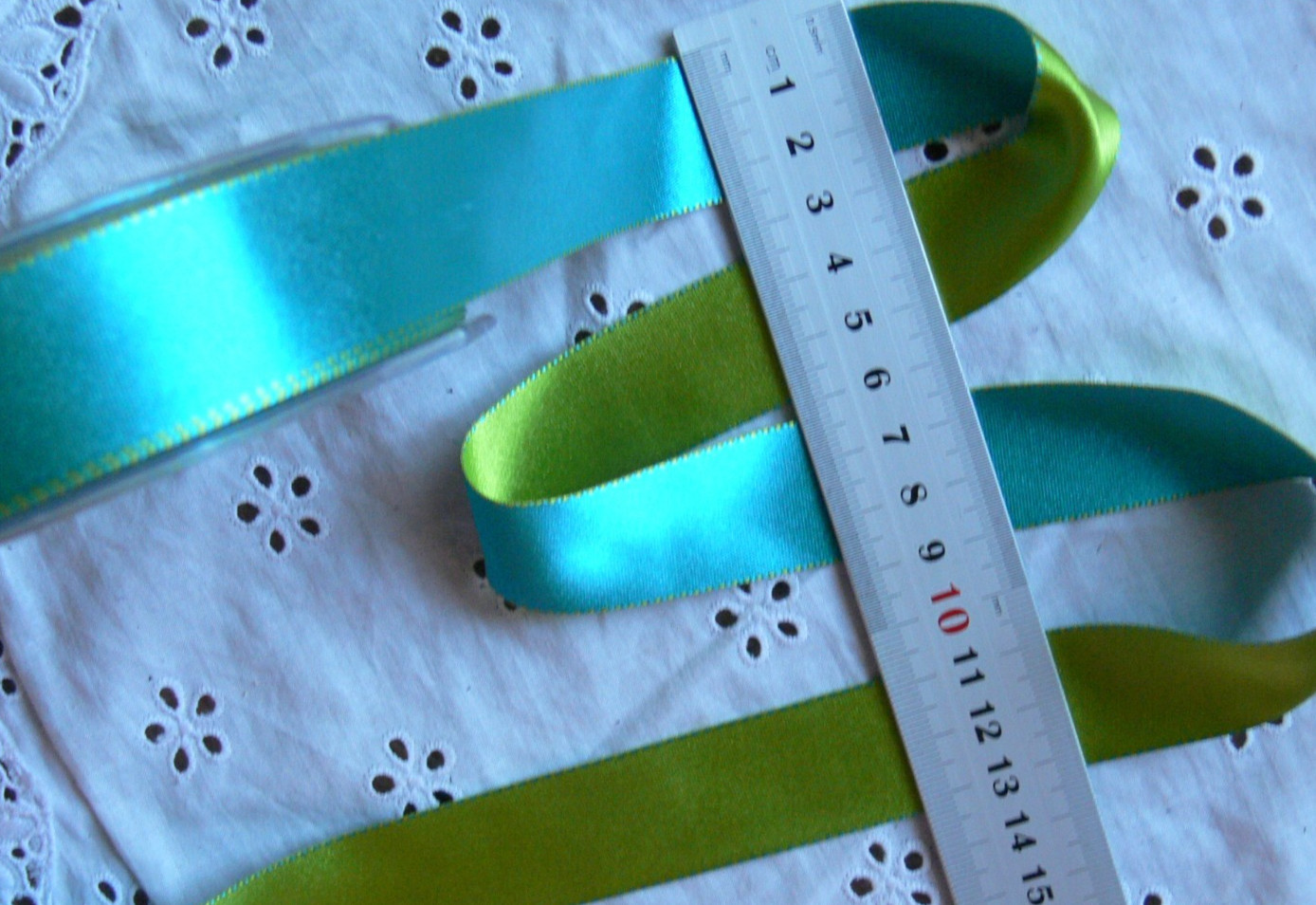 AQUA & GREEN Duo Quality Reversible Stitch Edged 100% Poly Satin 5 Met 25mm CL14 gallery