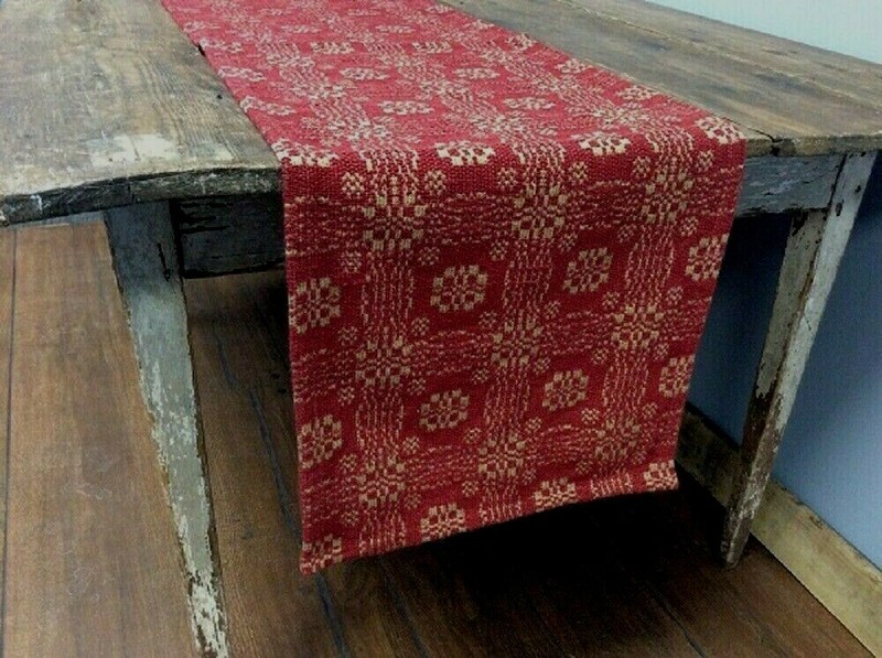 NEW PRIMITIVE RED TAN TABLE RUNNER 56" x 14" GETTYSBURG FARMHOUSE WOVEN Rustic gallery