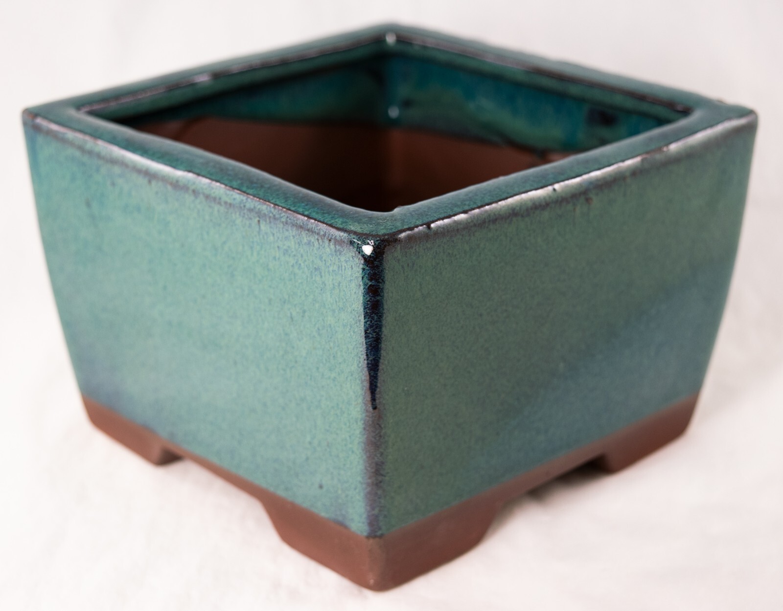 Square Handmade Green Glazed Cactus & Succulent, Bonsai Pot 6"x 6"x 4" + Mesh gallery
