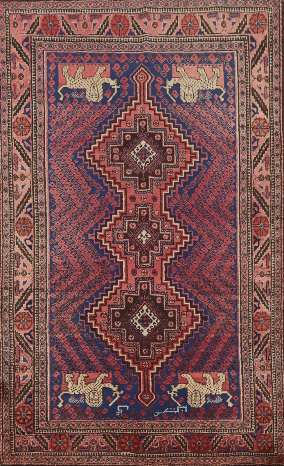 Vegetable Dye Blue Animals Design Traditional Tribal Hand-knotted Rug 4x6 Carpet gallery