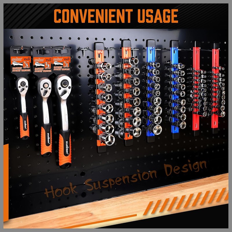 6PC Double Sided Socket Holder Organizer 1/4 3/8 1/2 Driver Shallow Deep Socket gallery