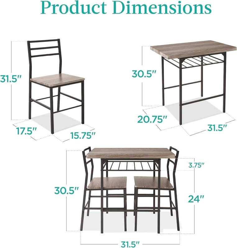 3-Piece Modern Dining Set Space Saving Dinette Kitchen Dining Room Small Space gallery