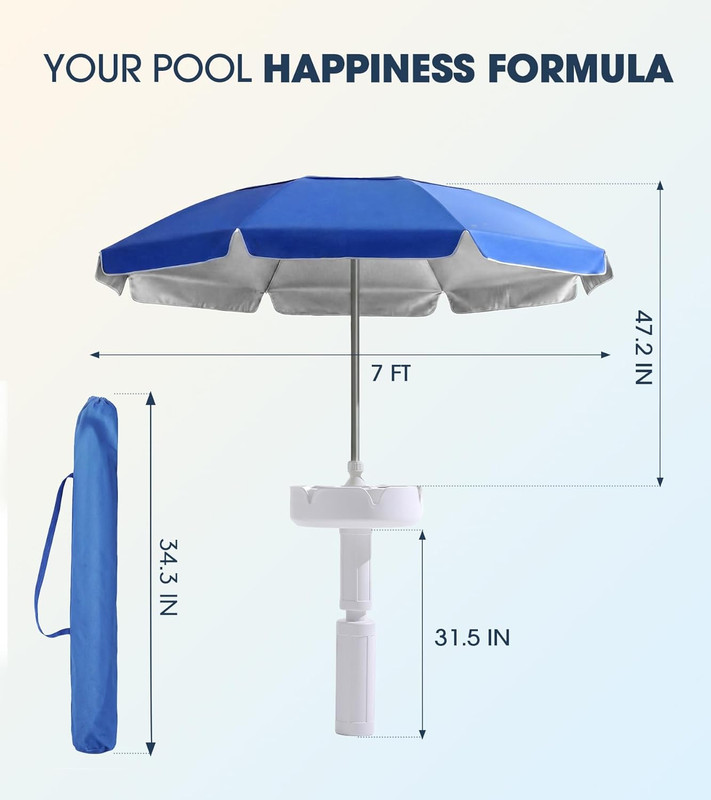 7FT Floating Table Umbrella with Base & Cup Holder, Portable Pool Umbrella for i gallery