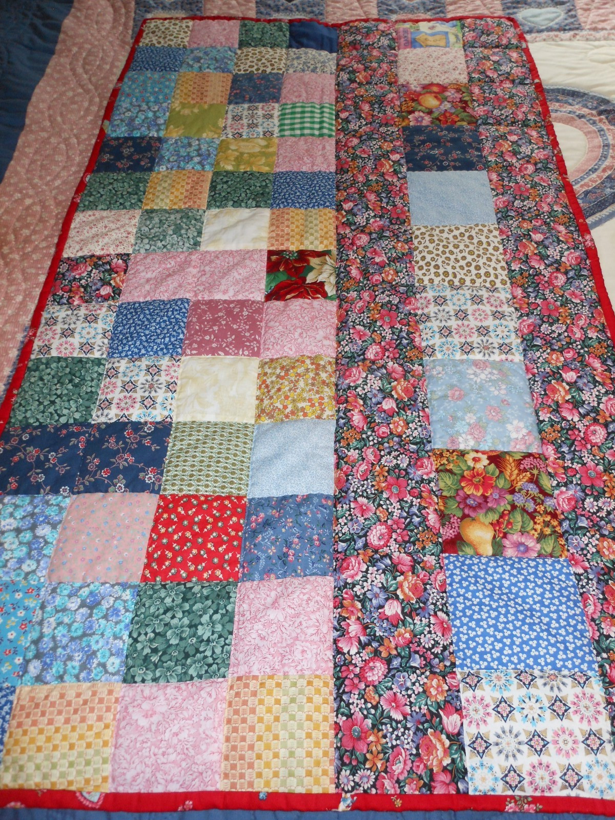 Handmade Quilt Patchwork Reversible Throw Lap Blanket 44” x 25” Fleece Back gallery