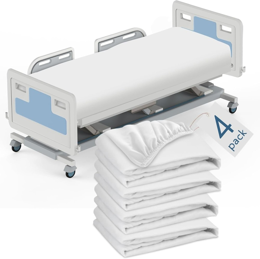 Fitted Hospital Bed Sheets Soft&Durable for Home/Care Beds/Medical Use White