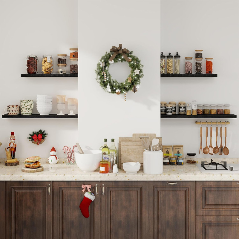 Rustic 40" Floating Wall Shelves with Invisible Brackets - Set of 2 (Black) gallery