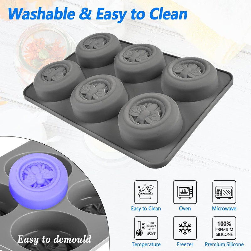 (More Styles Optional) 3 Pack Bee Soap Silicone Molds Set, round + Rectangular gallery