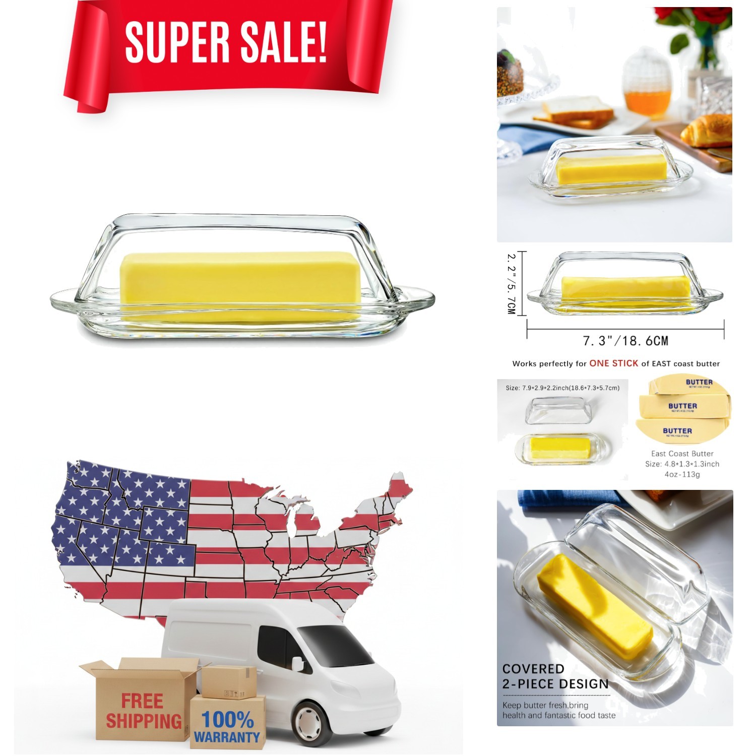 Versatile 7 Inch Crystal Butter Dish with Lid - Perfect for Gifts & Everyday Use gallery