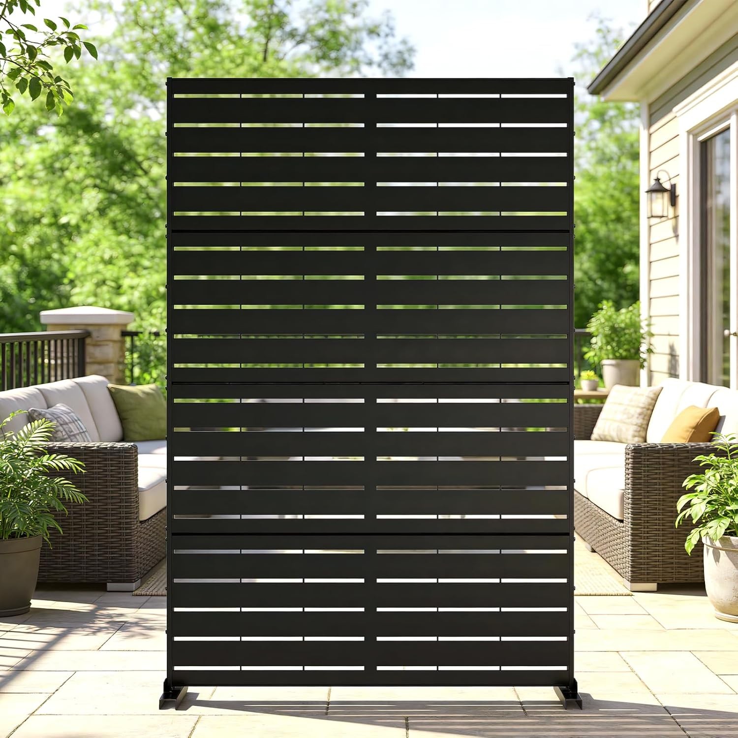 NAIZEA Metal Privacy Screen Freestanding Rustproof Steel Privacy Panels w/ Stand gallery