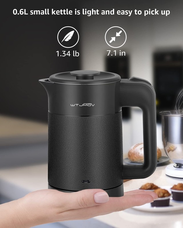 0,6L Small Electric Tea Kettle 20 Ounce Double Wall Stainless Steel 120V gallery