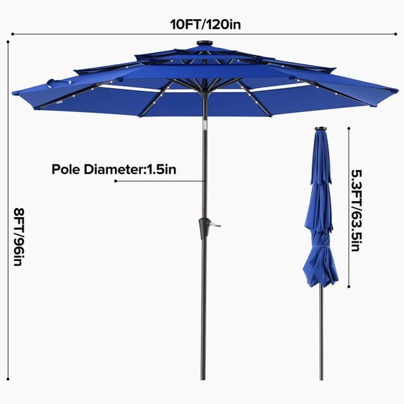 Gianna 10 FT 3-Layer Solar Patio Umbrella, 32 LED Lights Market Umbrella gallery