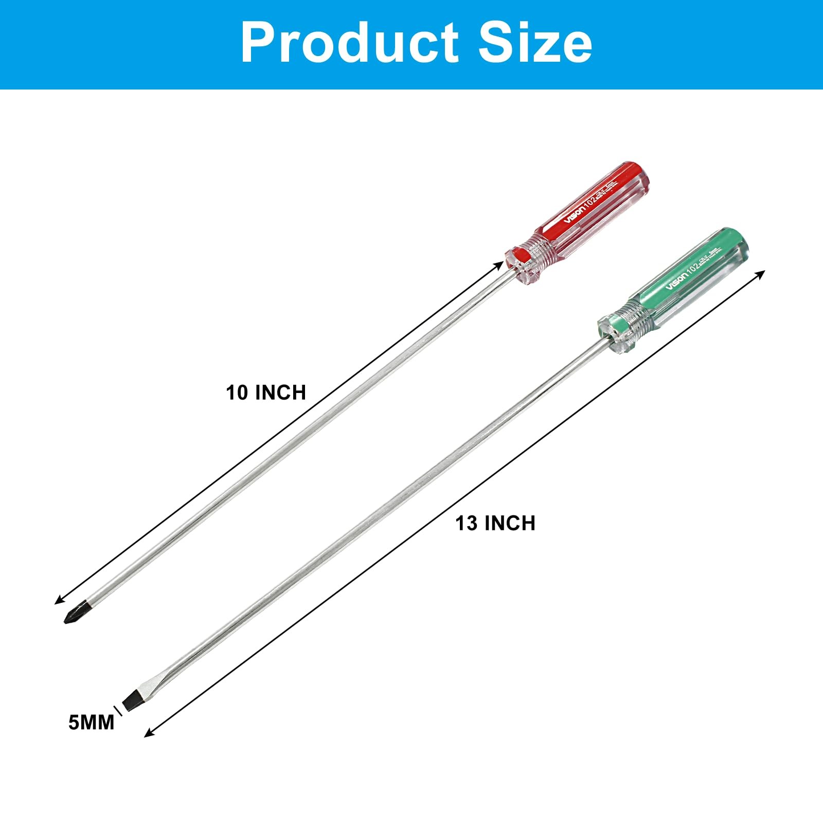 Hitefu 2PCS Long Screwdriver, 10 Inch Phillips and Slotted Screwdriver, Relia... gallery