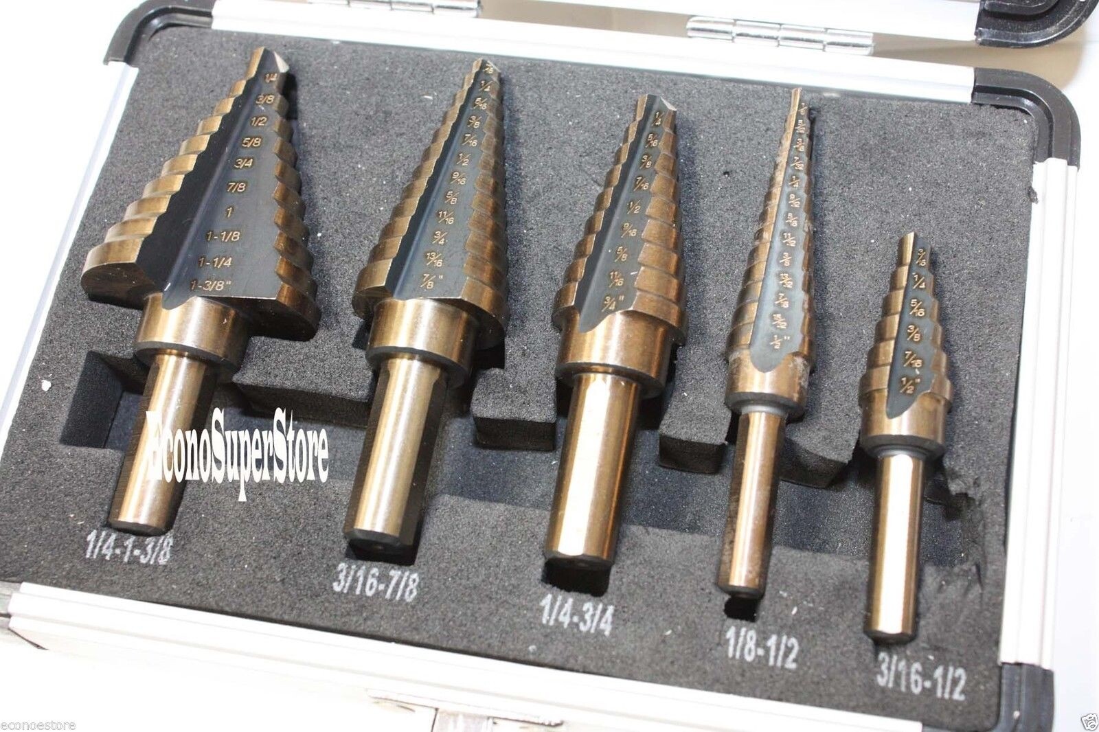 5pcs SAE Step Drill Bit Set HSS Cobalt Multiple Hole 50 Size (TRI-FLAT Shank) gallery