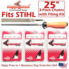 COPPERHEAD 3-Pack 25″ FULL SKIP Chains & File Kit compatible with STIHL 33RSF-84