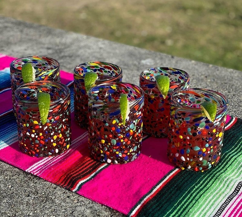 Hand Blown Mexican Drinking Glasses – Set of 6 Confetti Rock Tumbler Glasses... gallery