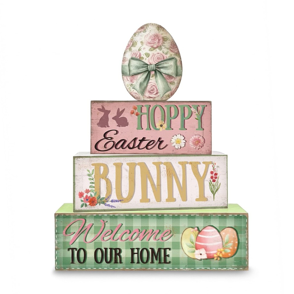 Easter Decorations, 4 Pcs Wooden Easter Table Decorations, Easter Egg Tiered Tra
