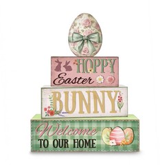Easter Decorations, 4 Pcs Wooden Easter Table Decorations, Easter Egg Tiered Tra
