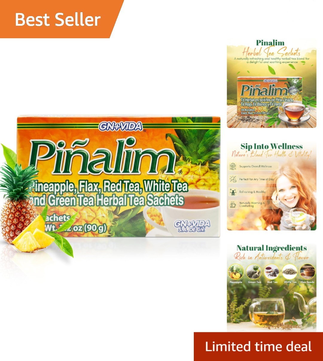 Caffeine-Free Pinalim Pineapple Tea with Senna Leaf - 30 Count Easy Wellness gallery