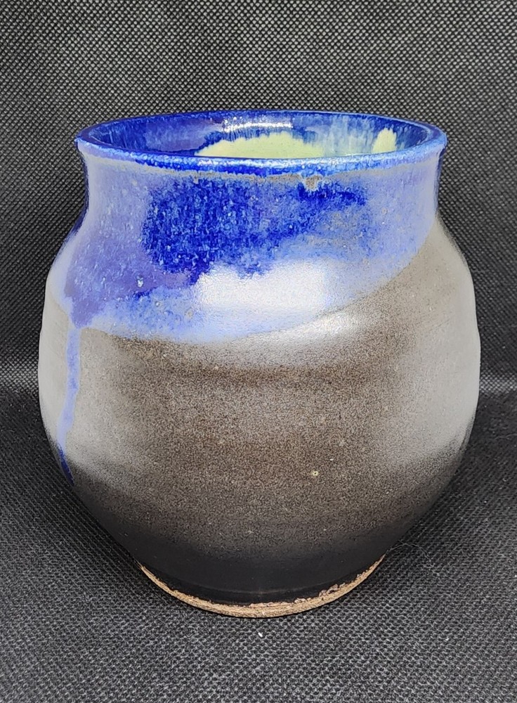 Hand Thrown Pottery Brown and Blue Glazed Plant Succulent Pot Stoneware Signed