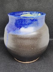Hand Thrown Pottery Brown and Blue Glazed Plant Succulent Pot Stoneware Signed