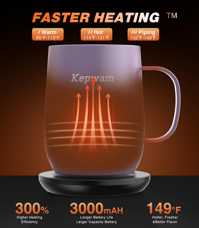 Smart Self-Heating Coffee Tea Mug - 16oz with 150 Min Battery Life - Great Gift gallery