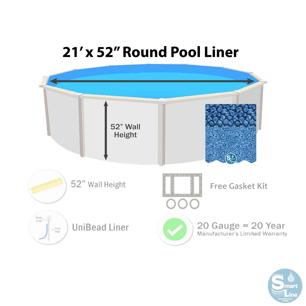 SmartLine 21' x 52” Round Unibead 20 Gauge Swimming Pool Liner - Choose Pattern gallery