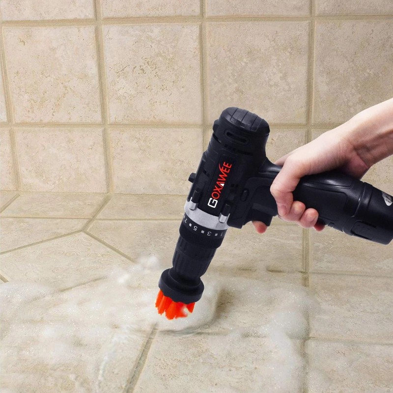 Red 6 Pack Drill Brush Attachment Scrubber Brushes Set Kit with Bit Extension gallery