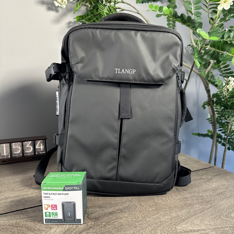 TLANGP VacPack Backpack with Vacuum Pump, Expandable Waterproof TSA Carry-On