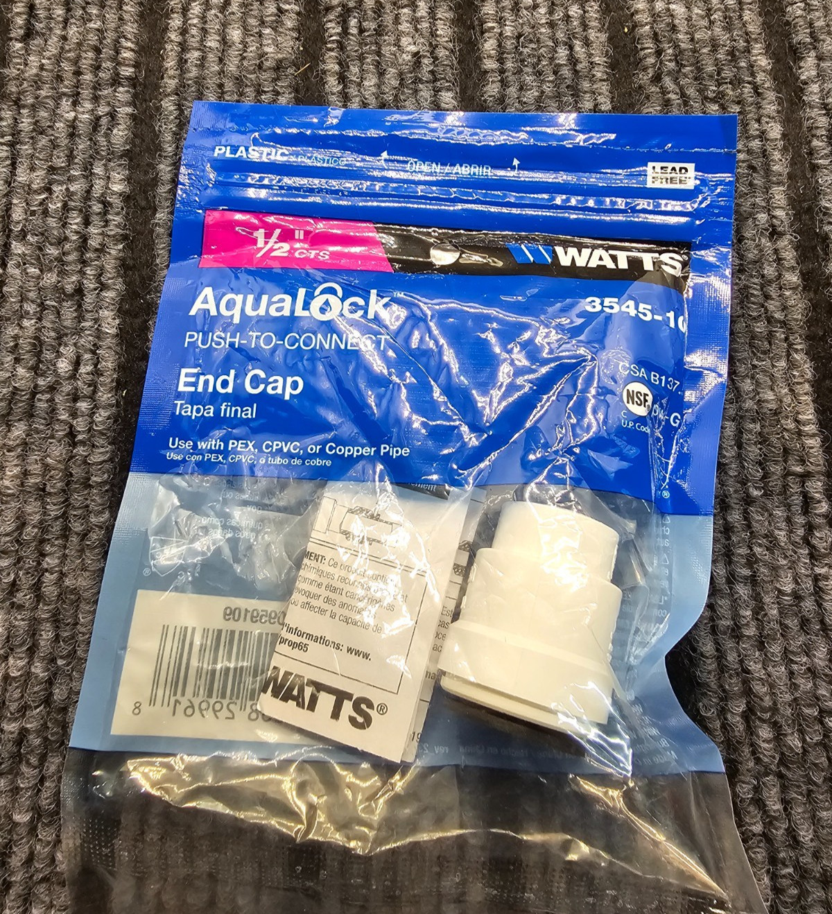 (QTY 9) WATTS 3545-10: 1/2" CTS AquaLock Push To Connect End Cap For PEX, CPV gallery