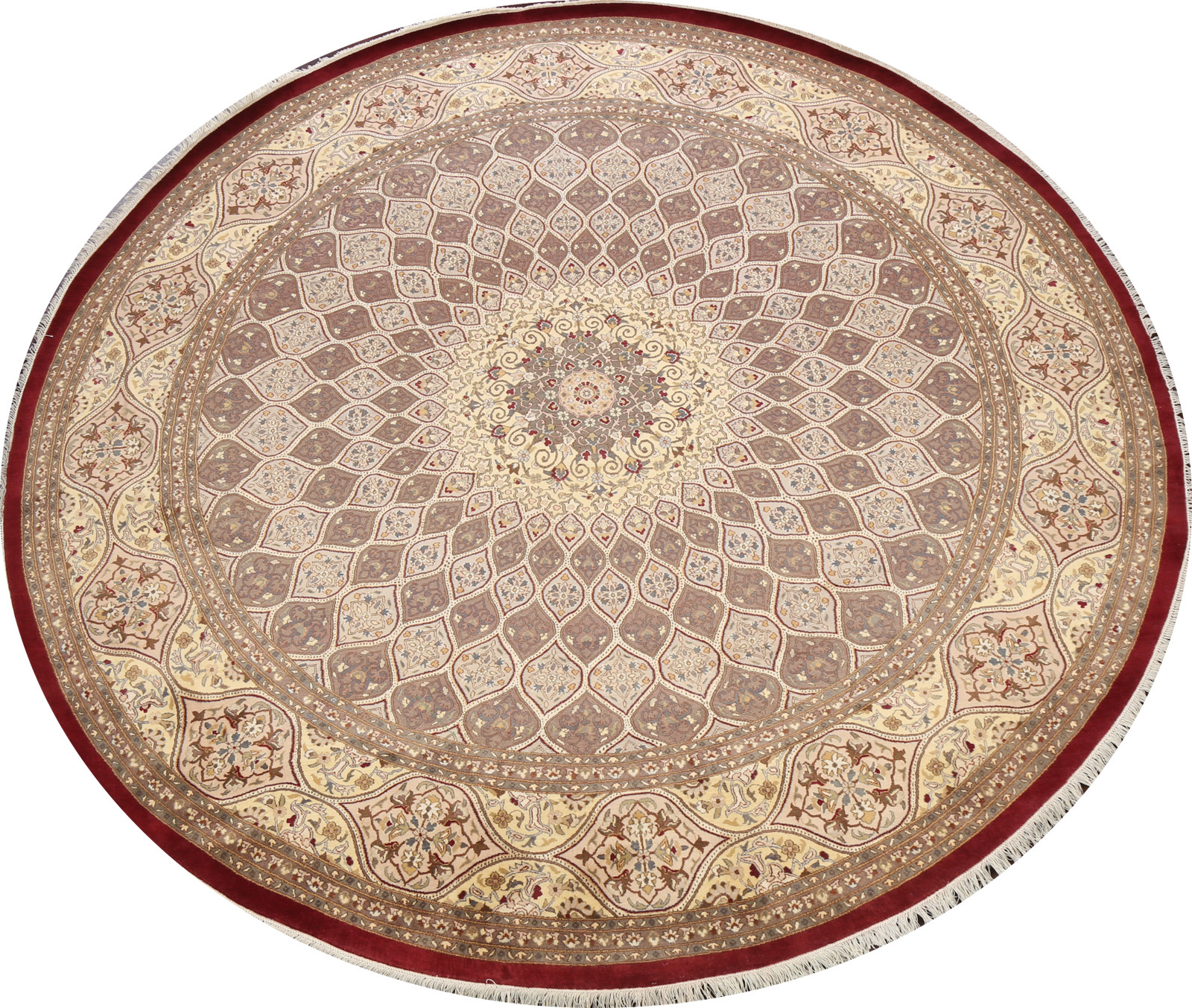 Vegetable Dye Traditional Oriental Round Rug 10x10 ft Handmade Wool/ Silk Carpet gallery