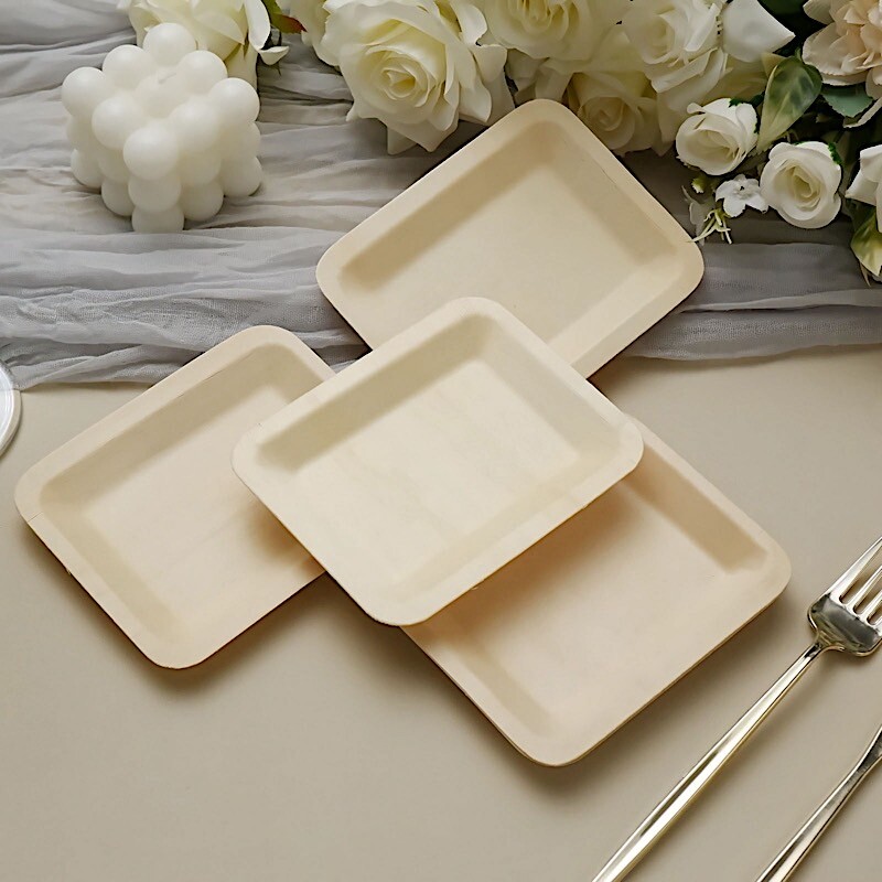 Natural Bamboo 5" x 4" Mini Rectangular Plates Wedding Home Disposable Tableware gallery