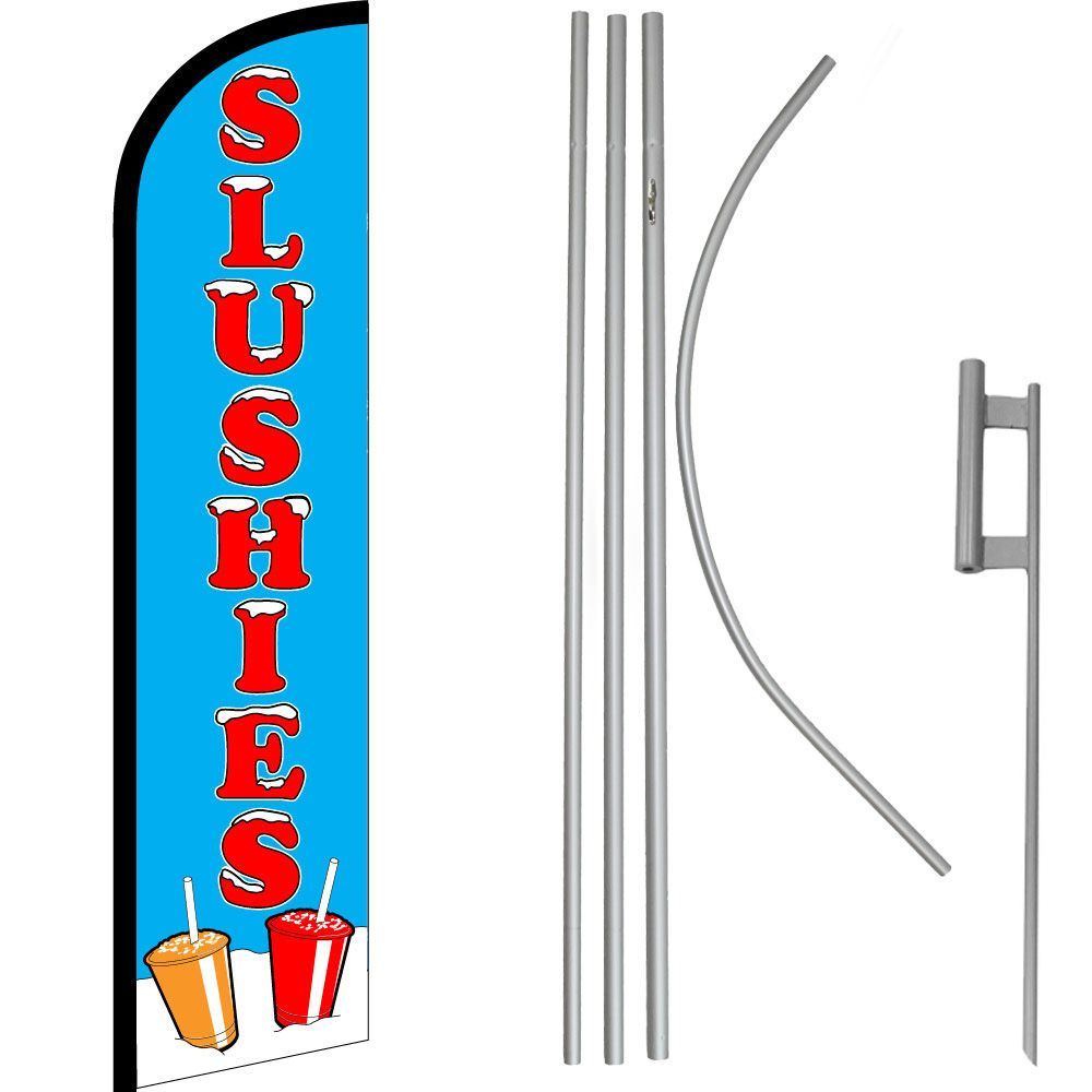 Slushies Windless Full Curve Advertising Beverage Banner Flag & Pole Kit gallery