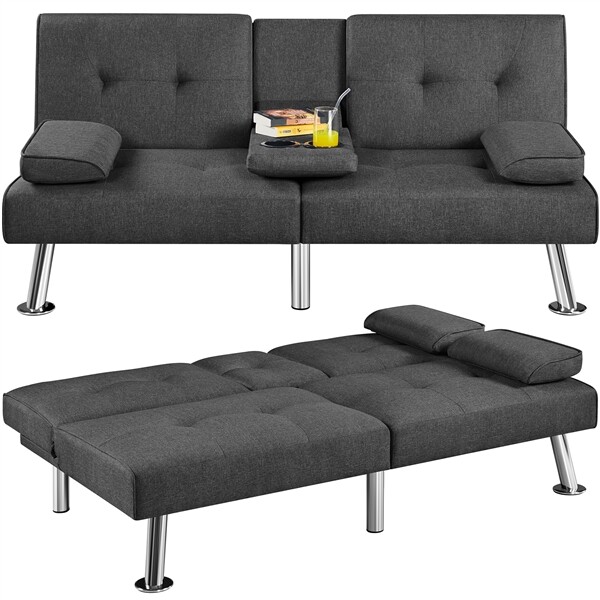 Fabric Upholstered Convertible Futon Sofa Bed for Small Spaces Convertible Sofa gallery