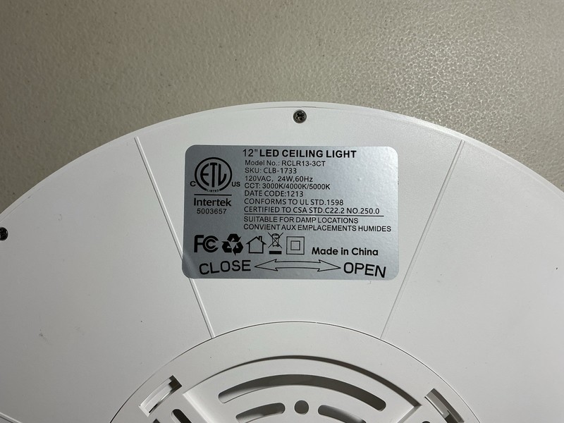 Intertek 12" FLUSH MOUNT LED CEILING LIGHT FIXTURE, White, NEW Open Box, Qty-1 gallery