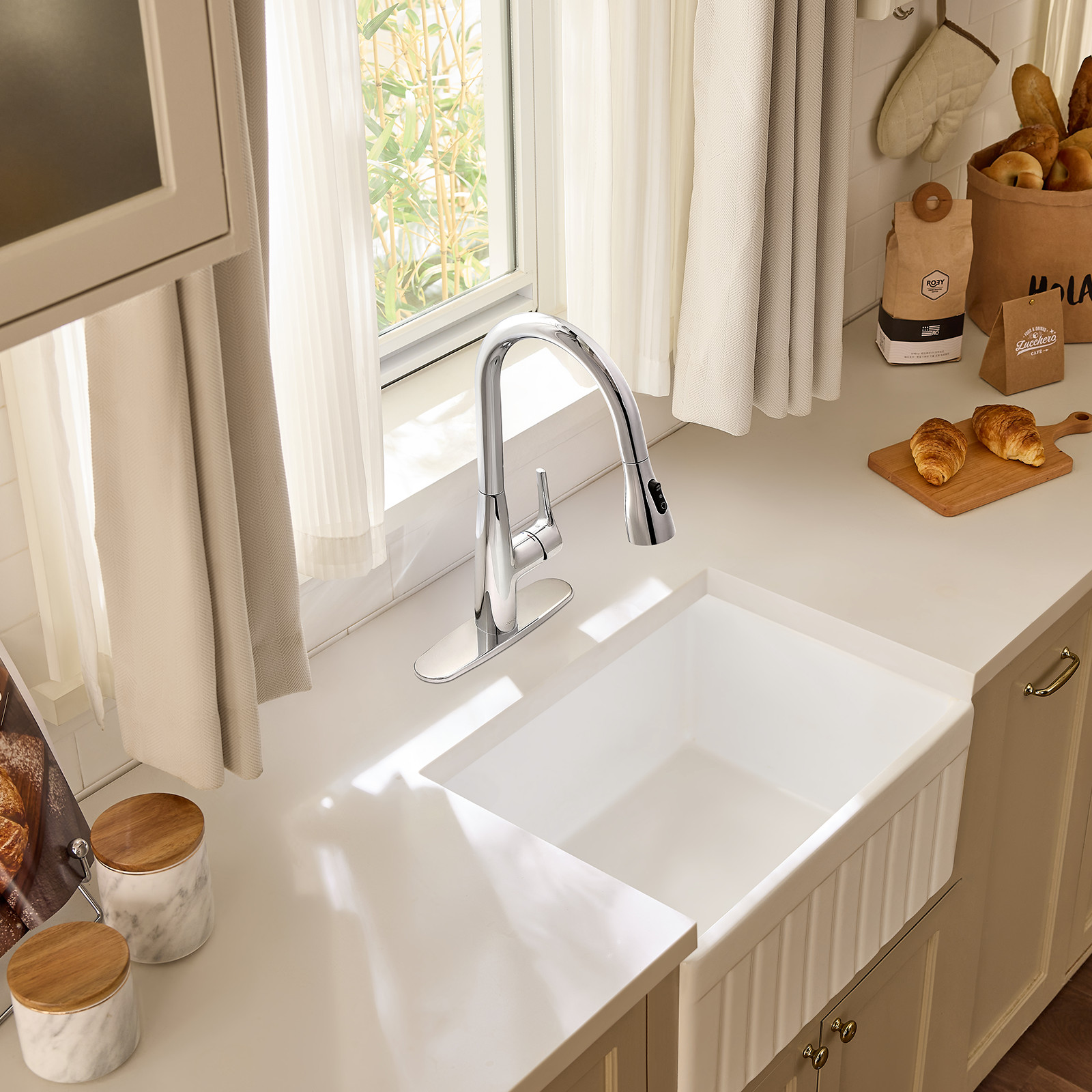 JOMOO Brushed Nickel/Chrome Kitchen Faucet, Pull Down Sprayer,Bar/RV gallery