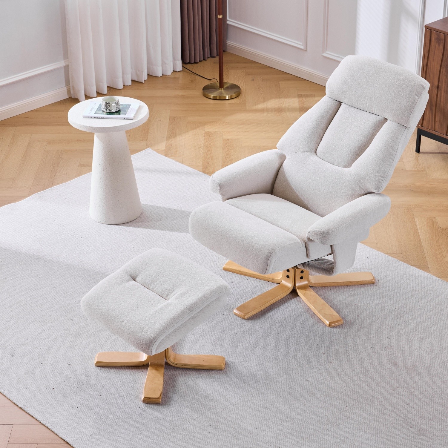 Fabric Modern Massage Heated Swivel Recliner Chair Compact Apartment w/ Ottoman gallery