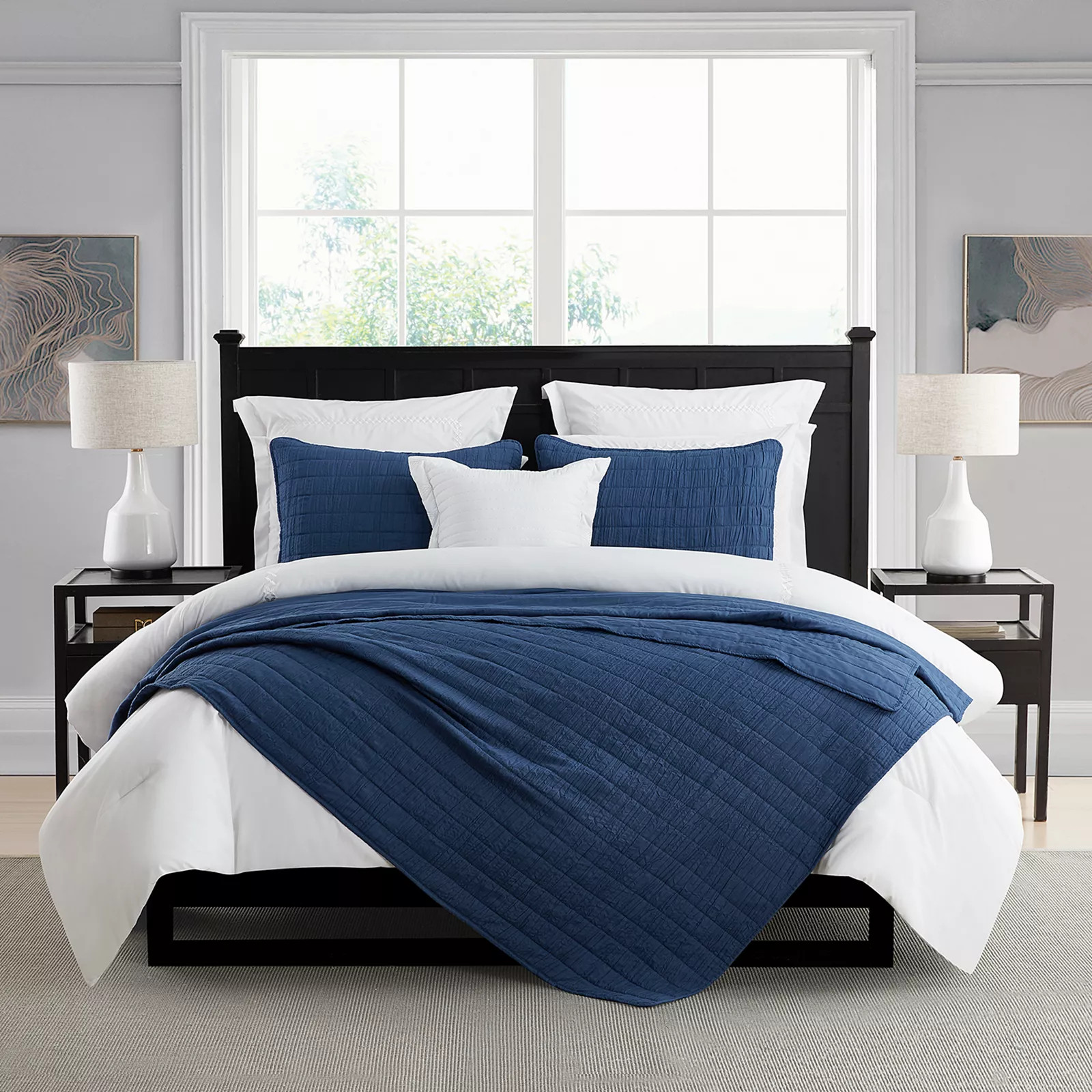 Swift Home Crinkle Enzyme Wash Oversized Coverlet Quilt Set Navy Twin/Twin XL gallery