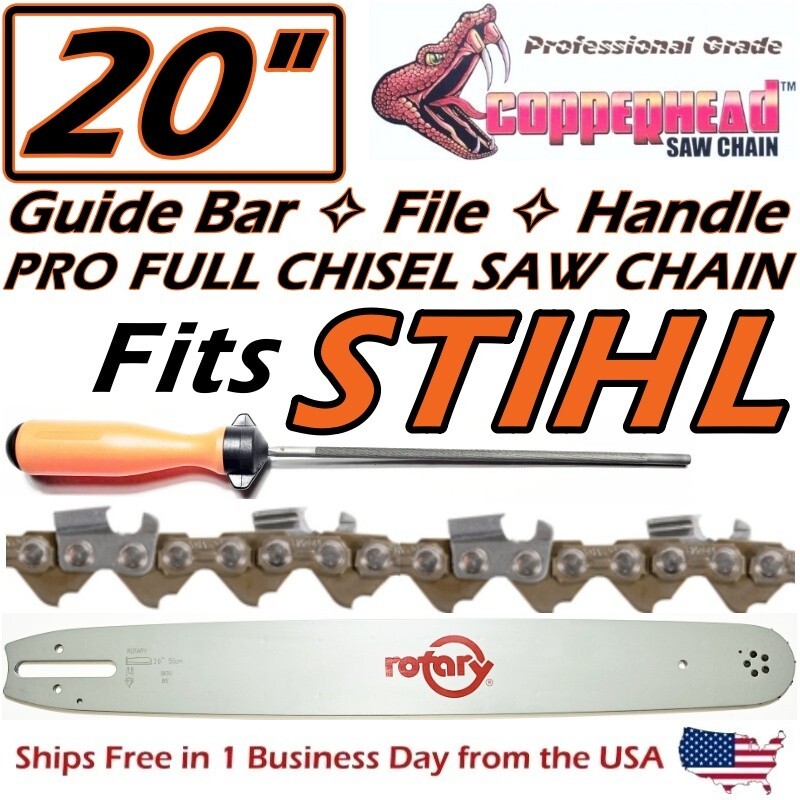 COPPERHEAD 20" BAR, PRO CHISEL SAW CHAIN, FILE FOR STIHL MS260 MS290 291 26RS-81