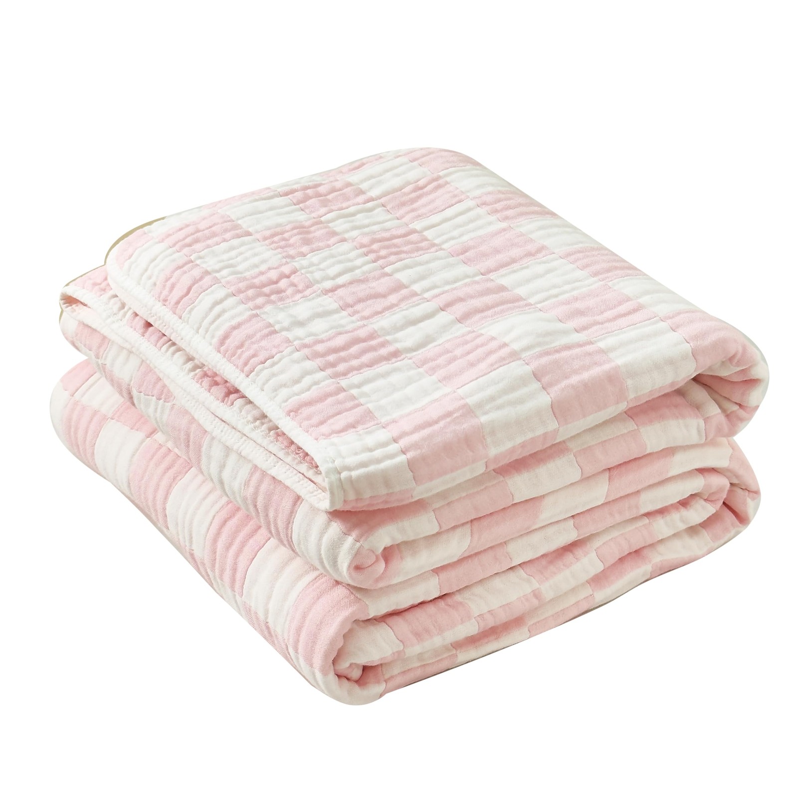 100 Cotton Muslin Throw Blanket 6-Layer Pink Checkered Bed Gauze 50x60 gallery