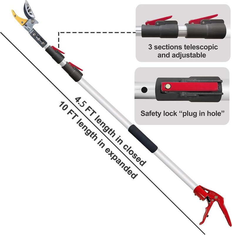 Telescopic Tree Trimmer 4.5-10FT w/3 Section Length Adjustable, Cut and Hold Pru gallery