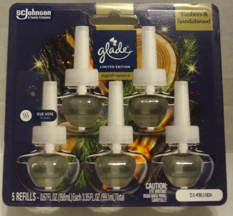 5 pack Glade PlugIns Refills Air Freshener 0.67 Fl oz Embers & Sandalwood NEW gallery