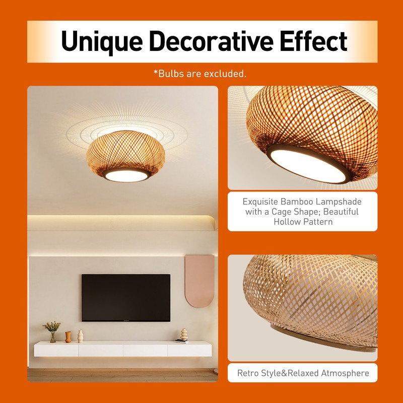 Hanging Lamp Wicker Basket Ceiling Light Shade Natural Bamboo Pendant Lampshade gallery