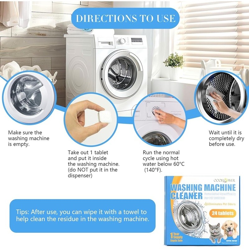 Washing Machine Cleaner Tablets Deep Clean Pet Odor Removal Septic Safe 60°C New gallery