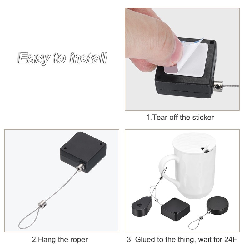 4Set Retractable Cable Lock with Double-Sided Adhesive Remote Lock 600g Black gallery