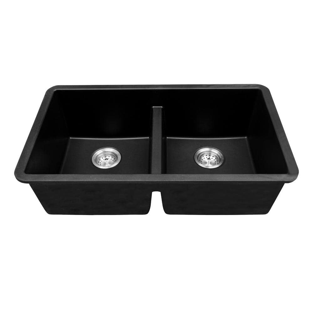 MSI 33 in. Undermount 50/50 Double Bowl Matte Black Quartz Kitchen Sink gallery