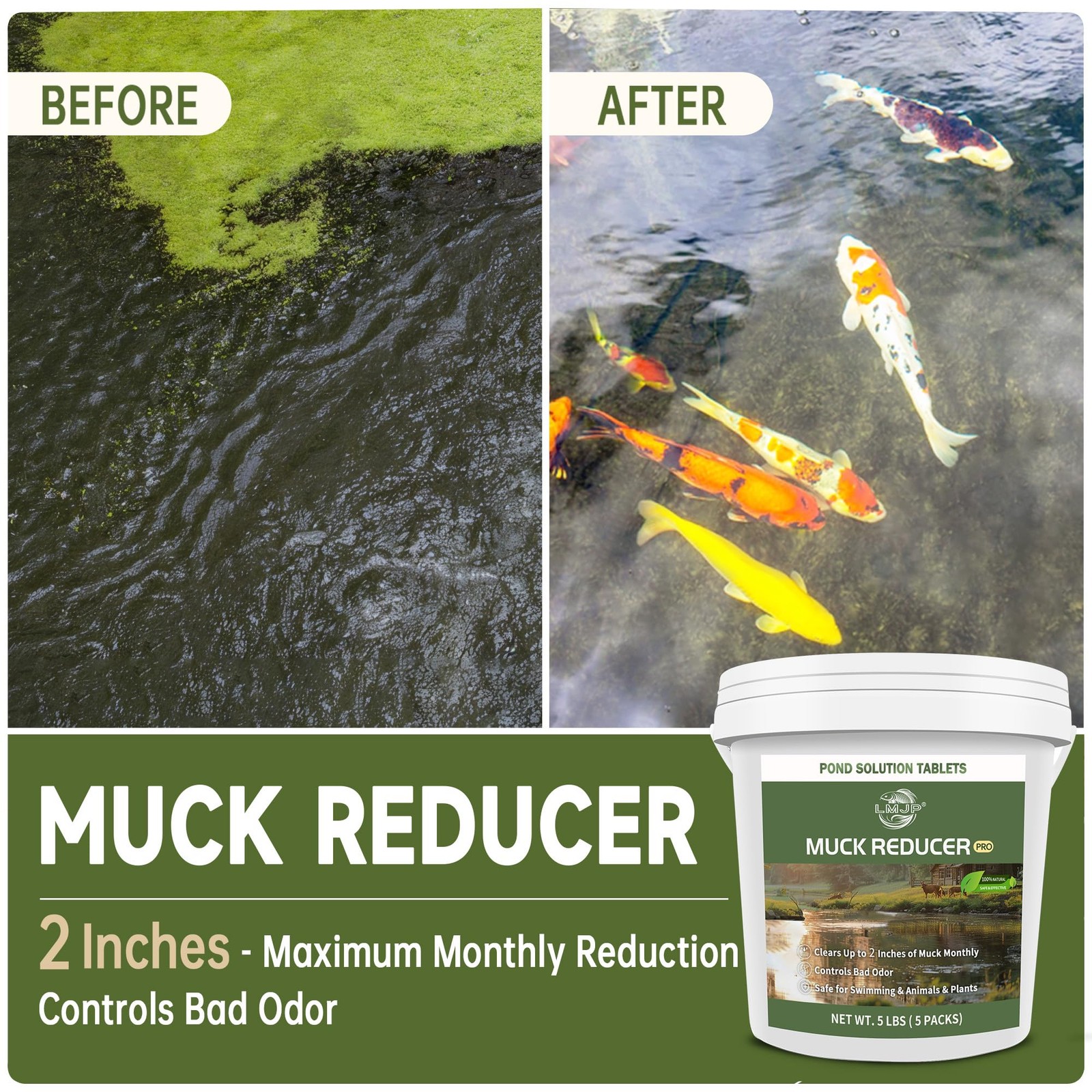 LMJP Muck Reducer - 5LB Natural Sludge Solution Tablets for Ponds Lakes, Away gallery