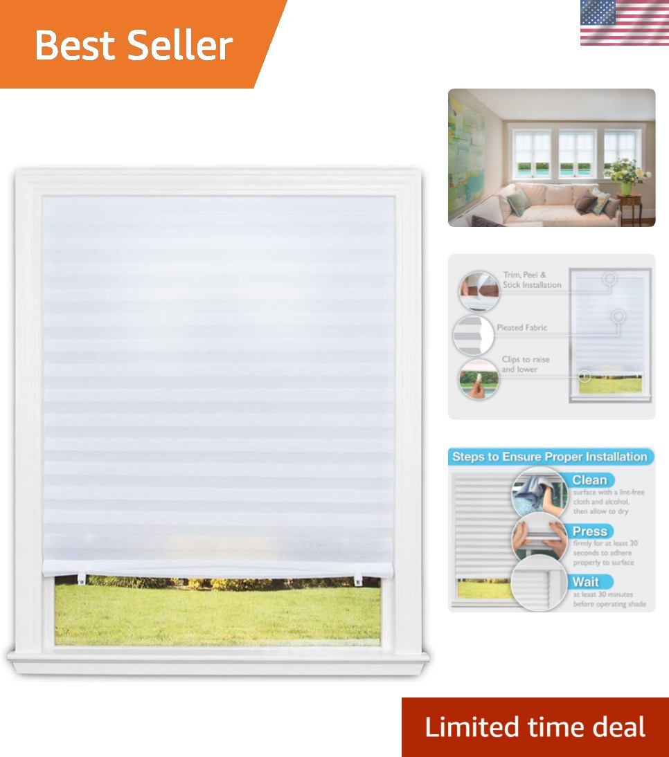 No Tools Light Filtering Pleated Fabric Shade White, 48" W x 72" L, 2 Pack gallery